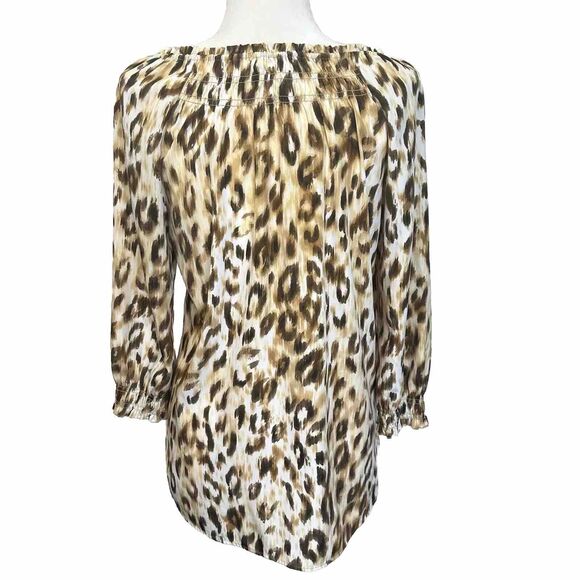 Chico's Leopard Print Peasant Boho Prairie Sheer 3/4 Top Blouse Size 0 (S) - Picture 8 of 11